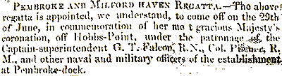 Regattas have been held since Victorian times. This notice is from an 1848 Pembrokeshire Herald