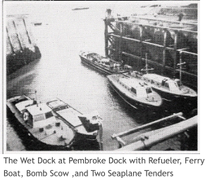 The Wet Dock at Pembroke Dock with Refueler, Ferry Boat, Bomb Scow ,and Two Seaplane Tenders