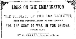 Title of ballad sold "for the benefit of the wives and families of the above regiment".